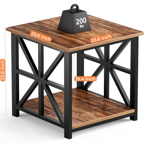 GreenForest Walnut End Table with X-Shaped Metal Frame - 24 Inch Large Side Table for Living Room