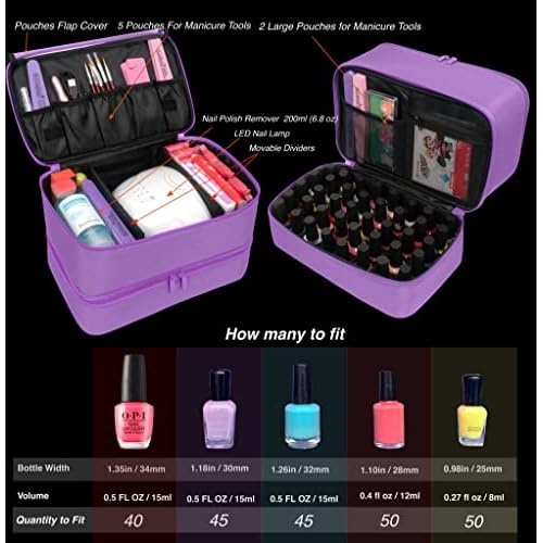 ButterFox Large Nail Polish Organizer Storage Case, Fits Nail Lamp Dryer and 40-50 Nail Polish Bottles (0.5 fl oz - 0.3 fl oz), Gel Nail Polish Kits Supplies Bag