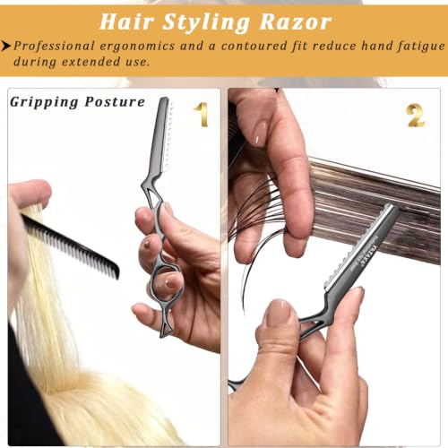 Black Hair Cutting Razor with 10 Replacement Blades – 7.1 Inch Styling Tool