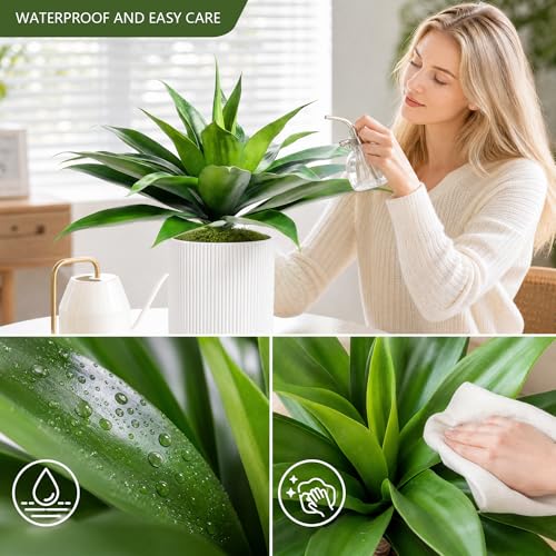 Artificial Agave Plants Outdoor Set of 2 - 28 Inch Fake Succulents for Patio & Garden, UV Resistant, Realistic Greenery - Variation: 28" Green-2