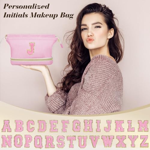 Birthday Gifts for Girls, Personalized Initial Make up Bag 18th Birthday Gifts for Girls Women, Travel Make up Bag Cosmetic Bag Preppy Stuff Bag for Her Mom Girlfriend Wife Teacher - Pink C