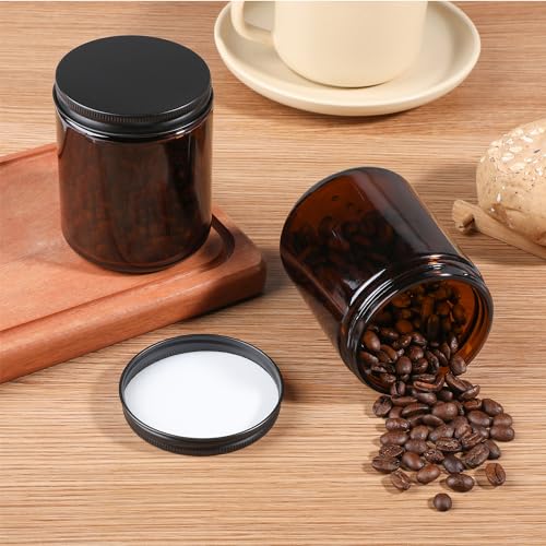 18 Pack Amber Glass Jars 8oz - Airtight Reusable Kitchen & Cosmetic Storage