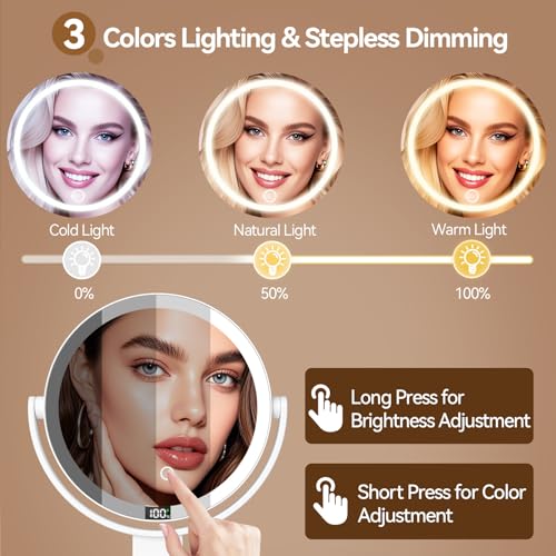 20X Magnifying Mirror Suction Cup with Lights, Wall Mounted Makeup