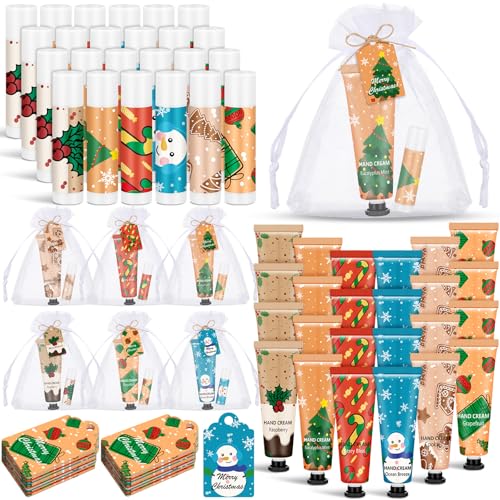 24-Piece Christmas Hand Cream and Lip Balm Gift Set - Festive Holiday Pack