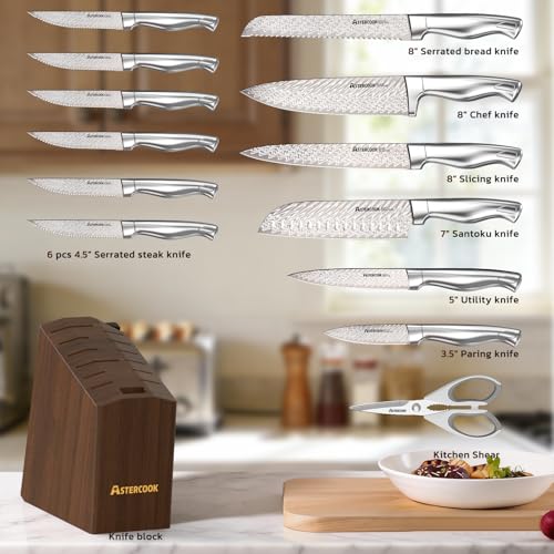 15-Piece Kitchen Knife Set with Block & Sharpener - High Carbon Stainless Steel