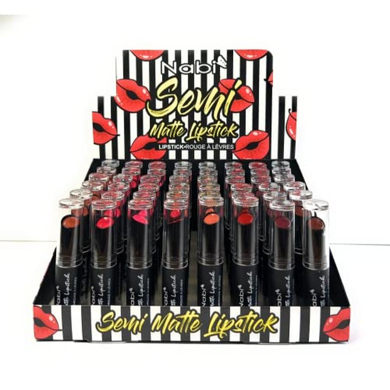 48 pcs 8 Colors Nabi Semi Matte Lipstick, Smooth Application and Won¡¯t Dry Out Lips, Included Display Box (Wholesale Lot)