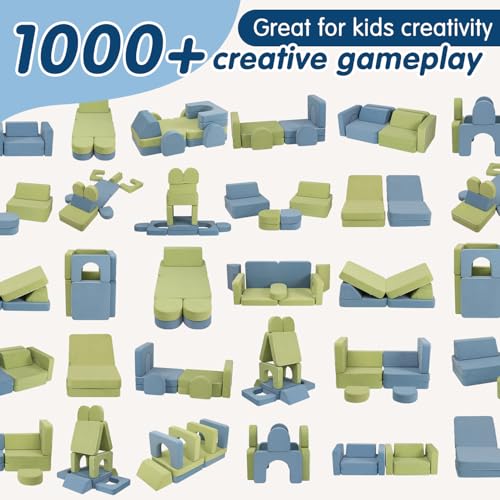 Kids Couch with 1000+ Building Options - Blue & Green Modular Play Sofa