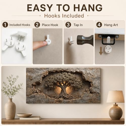 Large Tree of Life Canvas Wall Art 24x48 Inches - Rustic Home Decor