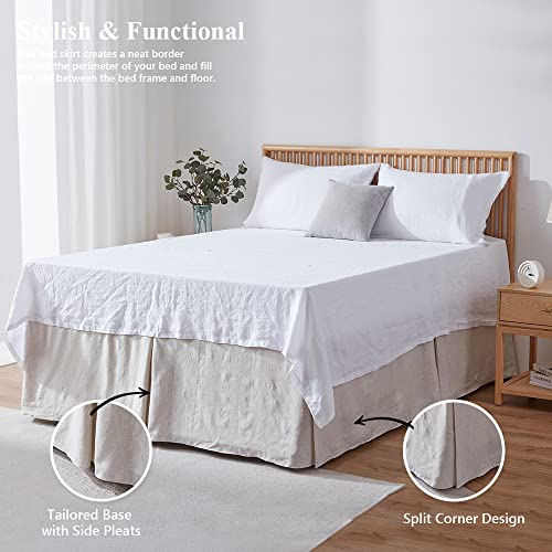 Flax-Basic Linen Bed Skirt with 14-Inch Drop for King Bed - Breathable Belgian Material