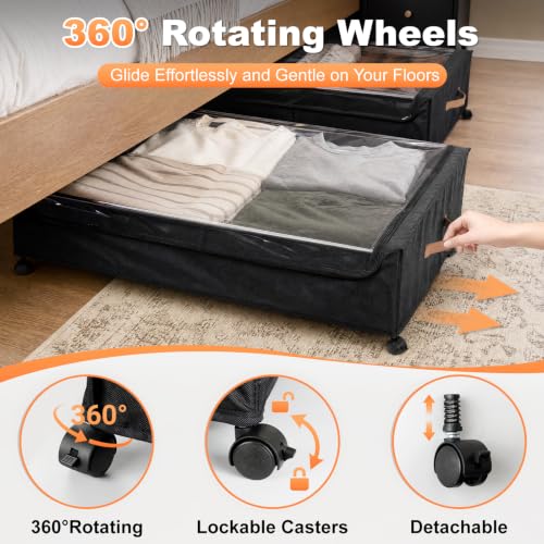 Extra Large Under Bed Storage Box with Wheels - 100L, Black, 30.7" x 24" x 9.5"
