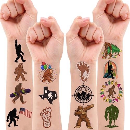 Bigfoot Temporary Tattoos 10 Sheets 100 PCS Bigfoot Jungle Party Decorations Favors Supplies Sasquatch Theme Birthday Cute Stickers Christmas Gifts for Boys Girls Class School Prizes Carnival