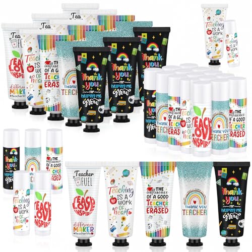 Teacher Appreciation Lip Balm & Hand Cream Gift Set - 60 Pieces, 5 Styles, Travel Size, Bulk