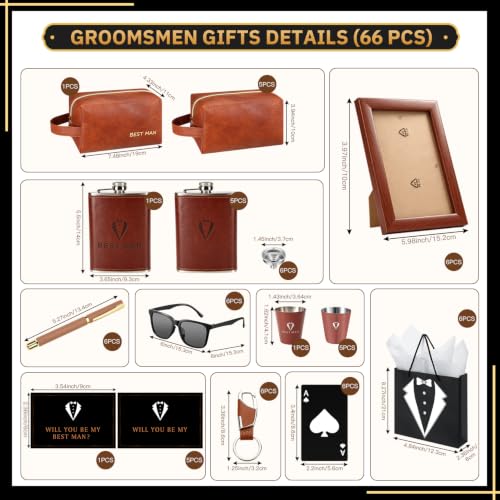 Brown Rigibright Complete 66-Piece Groomsmen Gifts Set for Wedding Party - 6 Sets