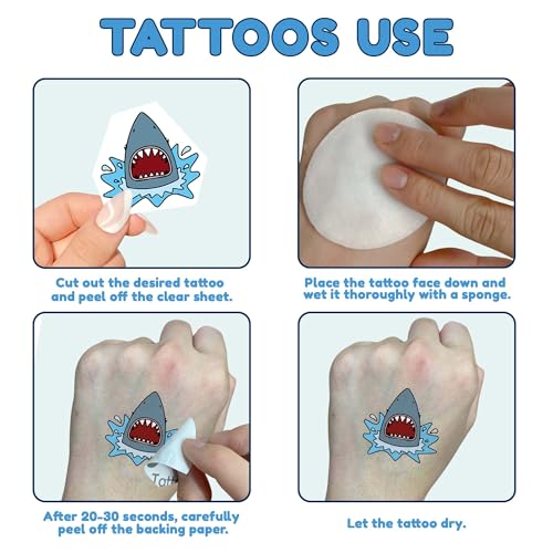Cute Shark Temporary Tattoo for Party Supplies, 70+ PCS Pre- Cut Shark Tattoos Stickers for Birthday Parties, Shark Tattoos for Adults Party Favor, Waterproof Tattoos.