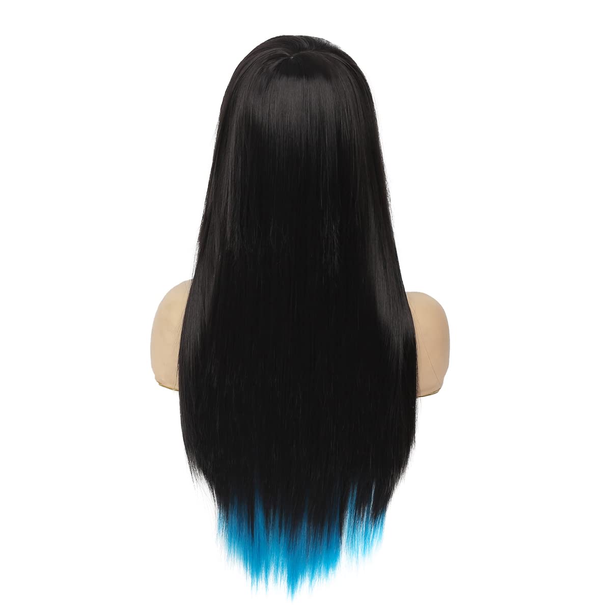 Silky Straight Long Red Black Wig with Side Bangs - Heat Resistant Synthetic Hair for Halloween