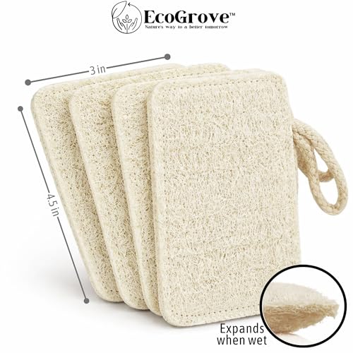 Natural Loofah Dish Sponges 4 Pack ? 100% Plant-Based Luffa Scrubber for Dishes, Pots & Nonstick Pans ? Compostable, Non-Scratch Kitchen Sponge for Sink, Tile & Everyday Cleaning
