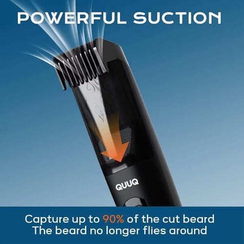 Vacuum Beard Trimmer for Men ? Mustache Trimmer with Adjustable Comb - Men's Beard Trimmer Cordless - Beard Trimmer with Vacuum Precision Dial, Low Noise, Waterproof Grooming Kit