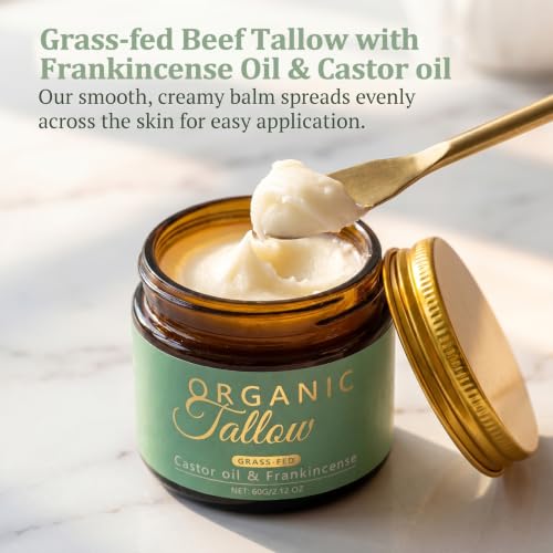Organic Beef Tallow Face Moisturizer with Frankincense & Castor Oil - Hydrating Balm for Sensitive Skin