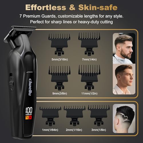 Hair Trimmer for Men, Professional Barber Liner & Beard Trimmer with Zero-Gap T-Blade Clippers,USB-C Fast Charge with 7 Guards for Hair/Body