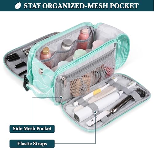PAVILIA Large Toiletry Bag for Men Women, Mens Travel Bag Toiletries Organizer Case for Grooming, Travel Essentials Shaving Dopp Kit, PU Leather Water Resistant Cosmetic Pouch, Teal Chevron