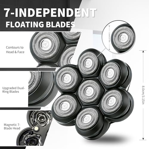 7 Blade Magnetic Head for Head Shavers - Black, 2 Pack - Compatible with Freebird Wyklaus