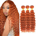Cklikeb #350 Orange Deep Wave Human Hair Bundles 12 14 16 Inch – 3 Pack, 300g