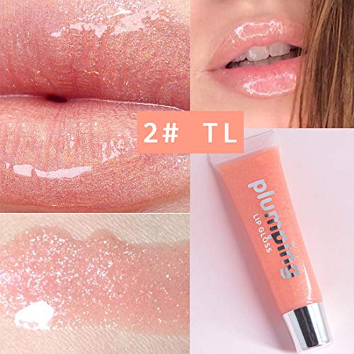 MAEPEOR Glitter Glossy Plumping Lipgloss 9 Colors Moisturizing Lip Plumper Shiny Jelly Lip Gloss Natural Liquid Lipstick for Women and Girls (Glitter Glossy, 02#Peachy Pink)