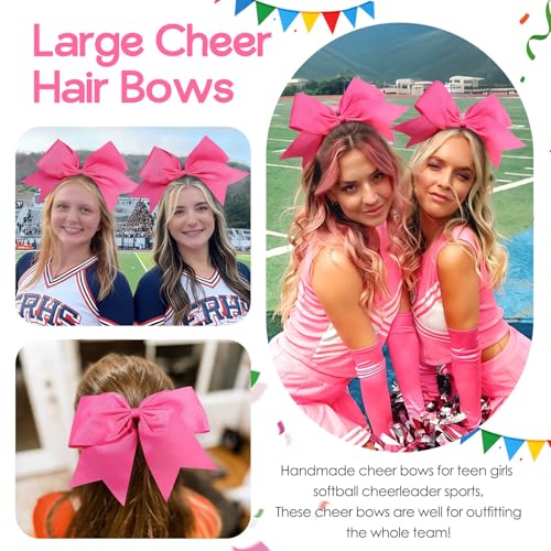 Large Cheer Hair Bows 8 Inch Pink - Jumbo Cheerleader Accessories, 32 Pcs