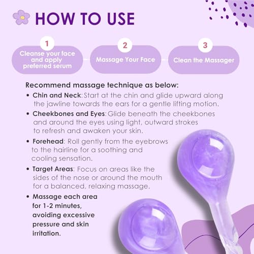 Facial Ice Globes, Cryo Cooling Balls with Anti-Slip Handle for Face, Eyes & Neck, Relaxing Beauty Massage Tool for Soothing and Refreshing Skincare Routine, Quicksand Purple