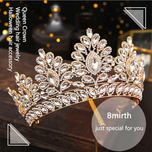 Baroque Crown and Tiara Gold Crystal Pearl Bride Wedding Queen Crowns Decorative Princess Tiaras Rhinestone Hair Accessories for Women and Girls (L)