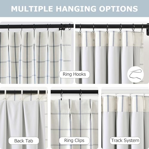 Vision Home Blue Plaid Linen Pinch Pleated Blackout Curtains 40W x 95L – Pack of 2