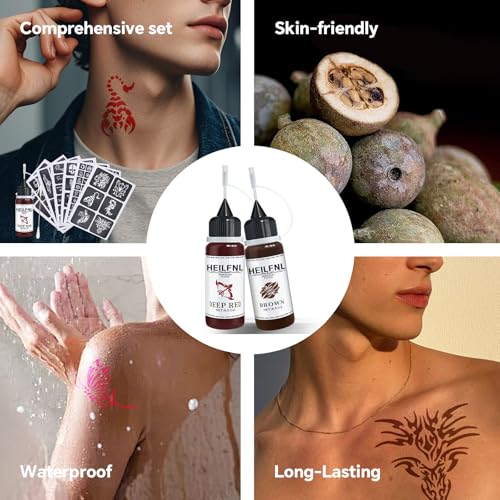 Temporary Tattoo Kit with 24 Ink Bottles & 154 Stencils - 12 Colors, Waterproof & Long-Lasting