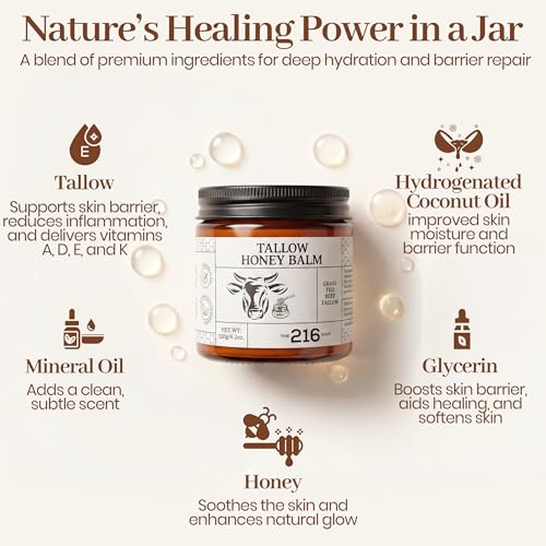 Natural Face Moisturizer with Beef Tallow & Honey - 4.2 oz Hydrating Balm