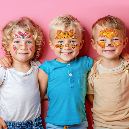 Leesgel 24 Sheets Glitter Face Tattoos for Kids - Face Paint Tattoos for Boys Girls Birthday, Party Favors, Prizes for Kids Classroom, Trick or Treat, Goodie Bag Stuffers, Stocking Stuffers and Gifts