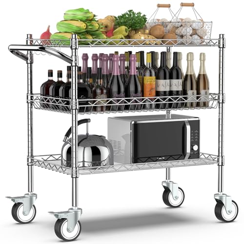 Leteuke 3-Tier Heavy Duty Rolling Utility Cart - Matte Chrome Wheels