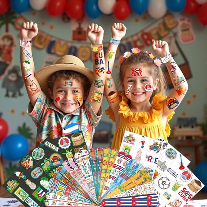 96 PCS Cuba Party Favors Set ? 72 Pre-Cut Temporary Tattoos & 24 Slap Bracelets, Perfect for Havana Nights, Cultural Festivals & Travel-Themed Celebrations