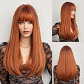 Auburn Long Straight Synthetic Wig with Bangs for Women - Heat-Resistant, Natural Look, 26 Inches
