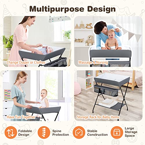 Portable Baby Changing Table with Storage & Safety Belt - Dark Gray