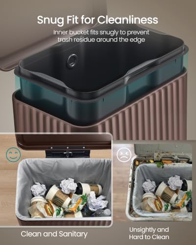 SONGMICS 8-Gallon Stainless Steel Trash Can with Lid and Pedal - Brown