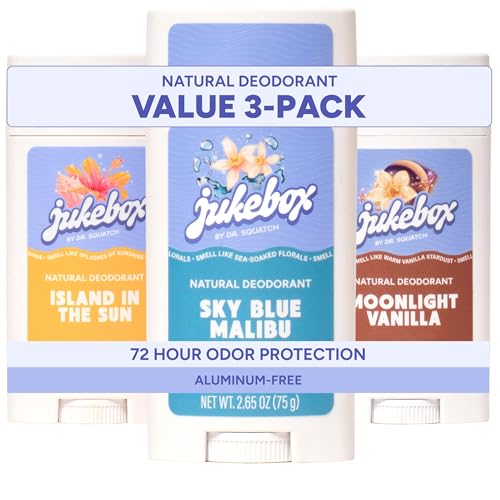 Natural Women’s Deodorant 3-Pack - Aluminum-Free, 72H Odor Protection - Sky Blue Malibu, Island in the Sun & Moonlight Vanilla, 2.65 oz Variation 2.0