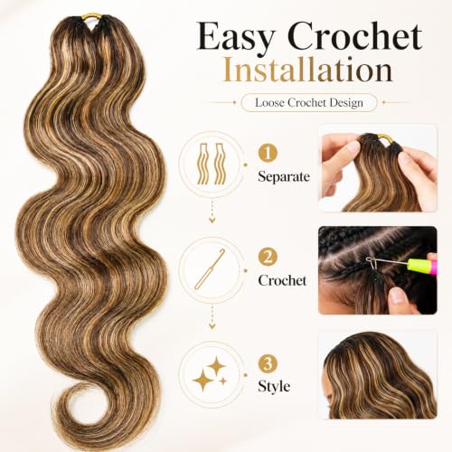 Blonde Body Wave Crochet Human Hair Extensions - 4/27/30 Color, 18 Inch, 60g, Knotless Micro Loop
