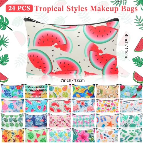 Tropical Makeup Bags Set - 24 Canvas Cosmetic Pouches for Travel & Gifts