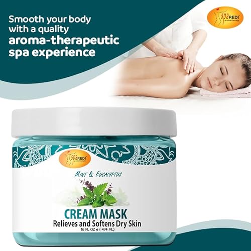 SPA REDI - Body and Foot Cream Mask, Mint and Eucalyptus, 16 Oz - Pedicure Massage for Tired Feet and Body, Hydrating, Fresh Skin