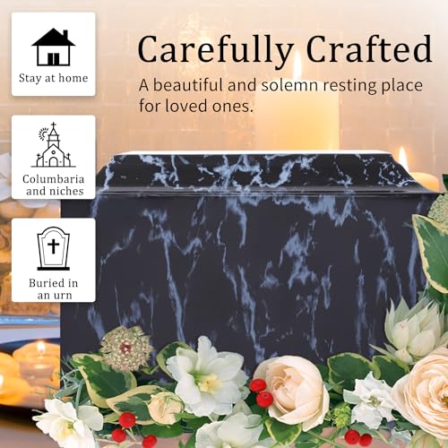 Black Marble Cremation Urn Vault for Human Ashes - Adult Sized, Ground Burial & Memorial