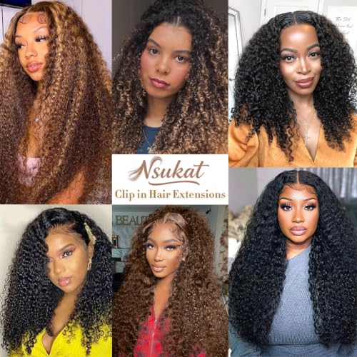Nsukat JC 4/27 Kinky Curly Clip-In Hair Extensions 14 Inch, Brazilian Remy, 8pcs, 110g, Full Head, Real Human Hair