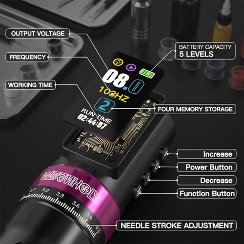 Wireless Rotary Tattoo Pen with 2300mAh Battery Pink3 - Adjustable Stroke Professional Machine