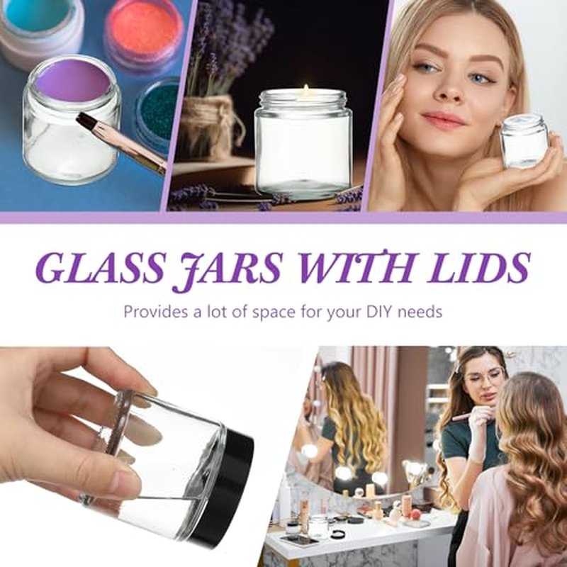 48 Pcs 4 oz Clear Glass Jars with Black Lids Leakproof Round Airtight Jars Empty Cosmetic Jars with Inner Liners Lid for Candle Making Storing Lotions Spice Powder Liquid Sample Makeup (Black,clear)