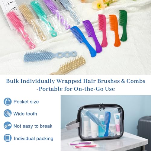 100 Pcs Hair Brush & Comb Set - 50 Hair Combs + 50 Travel Brushes, 5 Colors, Individually Wrapped