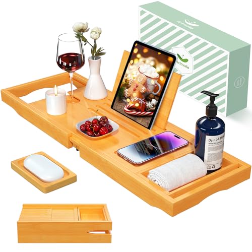 Artmalle Foldable Bamboo Bathtub Caddy Tray for Tub - Natural, Semi-Simple
