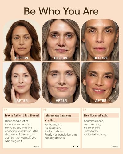 Color Changing Foundation for Mature Skin - 4-in-1 Light to Medium Shade Adaptable Skin Tint, Hydrating Liquid Makeup, Smooth Blur Finish, 30ml